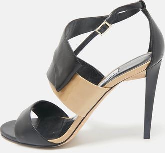 Jimmy Choo London Black/beige Leather Trapeze Strappy Sandals