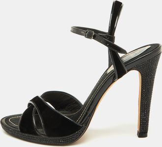 Rene Caovilla Ren&eacute; Caovilla Black Velvet And Patent Leather Ankle Strap Sandals