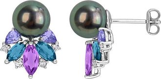 Rina Limor Silver 2.50 Ct. Tw. Gemstone & 8-8.5Mm Pearl Earrings