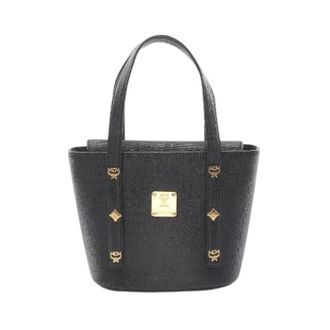MCM Pre-owned Handbags, female, Black, Size: ONE SIZE Pre-owned Logo Studs Leather Handbag