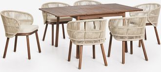 Sklum Set De Mesa 100-160x100 Cm Extensible Karvia Y 6 Sillas De Comedor En Madera De Acacia Y Cuerda Trenzada Capri Sklum