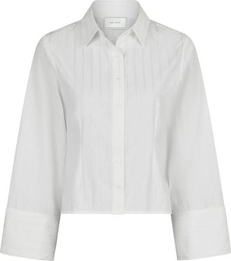 Neo Noir Witte effen blouse met wijde mouwen - Dames - Overhemden - Wit - M - Katoen - Overhemden