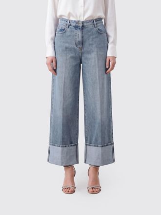 N&deg;21 Jeans wide leg a vita alta in denim di cotone con risvolto