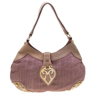 Moschino Pink/beige Jute And Leather Hobo