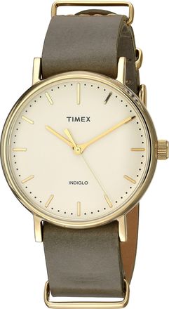 Timex Unisex Fairfield 37 Olive Leather Slip-Thru Strap Watch