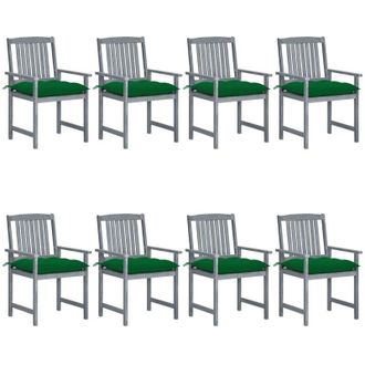 vidaXL Sillas De Jard&iacute;n Con Coj&iacute;n 8 Pcs Acacia Masiva Gris