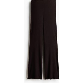 H&M Flared Rib-knit Linen-blend Trousers in Dark Brown at Nordstrom, Size X-Small
