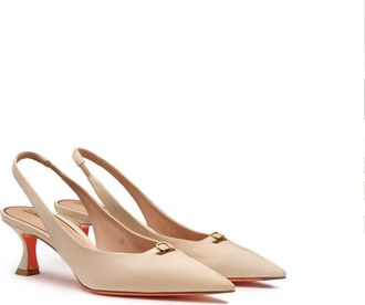 Santoni Womens Suede Leather Mid-Heel Slingback in Natural at Nordstrom, Size 10.5