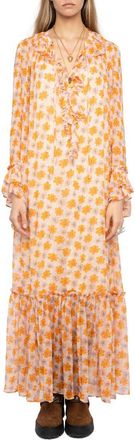 Zadig&Voltaire Floral Long Sleeve Maxi Dress in Cream at Nordstrom, Size X-Small