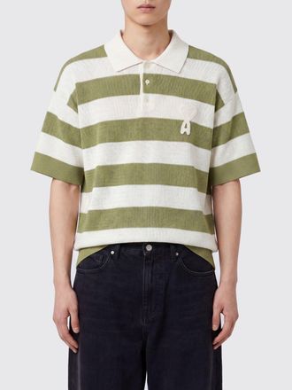 Ami Polo in cotone a righe con logo