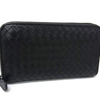Bottega Veneta Intrecciato Black Leather Long Wallet (Bi-Fold) (Pre-Owned)