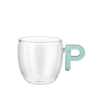 KASANOVA Tazzina caff&egrave; lettera P verde petrolio in vetro borosilicato, 150 ml