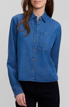 Foxcroft Jodie Denim Button-Up Shirt in Medium Wash Blue at Nordstrom, Size X-Large
