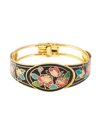 Susan Caplan Vintage 1980s Cloisonné armband met bloemen - Zwart