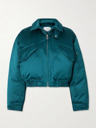 Victoria Beckham Piumino Bomber Cropped In Rasatello Di Misto Cotone - Blu
