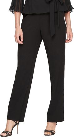 Alex Evenings Satin Stripe Stretch Crepe Pants in Black at Nordstrom, Size Medium