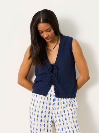 Fat Face FatFace Navy Fia Tie Front Knitted Vest