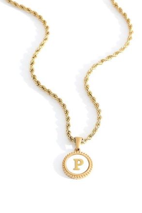 Mint & Lily Mother of Pearl Disc Letter with Rope Chain Necklace in Letter P at Nordstrom