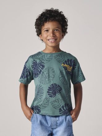 Vertbaudet Jungen T-Shirt mit grafischem Dschungelprint, Recycling-Baumwolle gr&uuml;n bedruckt