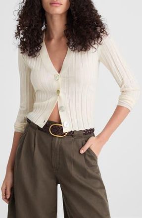 Madewell Rib V-Neck Merino Wool & Silk Cardigan in Ivory at Nordstrom Rack, Size Xx-Small