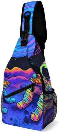 Generic Astronaut And Pizza Unisex Shoulder Bags Casual Crossbody Chest Bag Sling Backpack for Hiking Cycling Travel