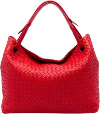 Bottega Veneta Pre-owned Woven Leather Tote - Dames - Vintage Schoudertas - Rood - ONE Size - Leer - Vintage