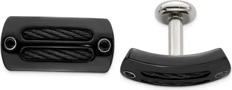 Diamond2Deal Black Ti Cable & Black Spinel Silver Bezel Cufflinks