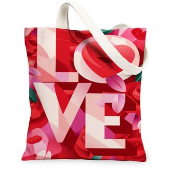 Generic Romantic Rose Canvas Tote Bags, Stylish Floral Pattern Reusable Grocery Bags, Lightweight Washable Shoulder Strap Canvas Fo, Red, 13x15 Inch