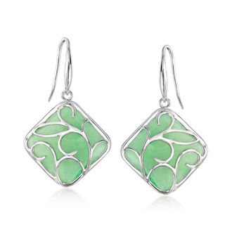 Ross-Simons Jade Drop Earrings in Sterling Silver