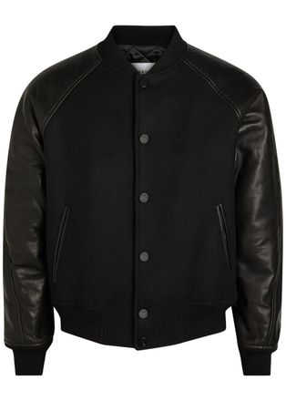 Givenchy Logo-appliqu&eacute;d Leather and Wool Bomber Jacket - Black - 52 (IT52 / XL)