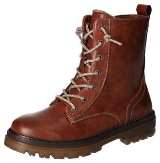 Mustang Jeans Schn&uuml;rboots MUSTANG SHOES, Damen, Gr. 37, braun (kastanie used), Lederimitat, Schuhe Schn&uuml;rboots, Stiefelette, Blockabsatz, mit praktischem Reissversc