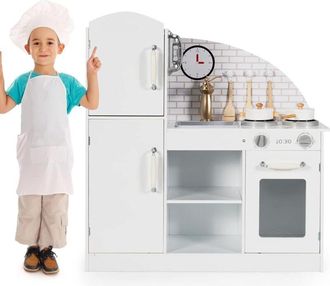 Costway Cocina Juguete, Cocinita Infantil Madera Con Utensilios, Horno Y Armarios, Grifo V&iacute;vido, Lavabo Y Tel&eacute;fono, 79 X 29 X 82,5cm, 3-7 A&ntilde;os - Costway