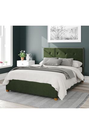 Aspire Home Accents Presley Upholstered Ottoman Storage Bed, Plush Velvet Fabric in Dark Olive | Size: Single