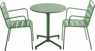 Oviala Mesa de jard&iacute;n y 2 sillones en metal verde caqui