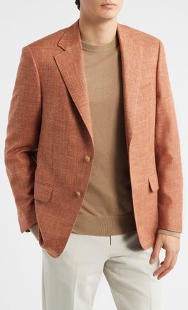 Samuelsohn Burnt Sienna Wool & Silk Blend Hopsack Sport Coat in Orange at Nordstrom, Size 42 Regular