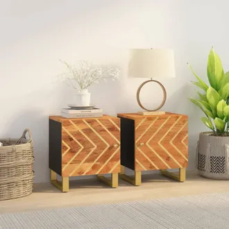 vidaXL Vidaxl - Mesitas De Noche 2 Uds Madera Maciza De Mango Marr&oacute;n Y Negro