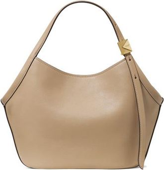 Kate Spade New York small deco fine grain leather tulip top handle bag in Timeless Taupe at Nordstrom