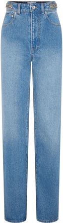 Paco Rabanne chain-embellished straight-leg jeans - women - pure cotton - 40 - Blue