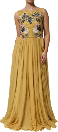 Dolce & Gabbana Womens Yellow Silk Floral Embroidered Maxi Dress (chiffon)