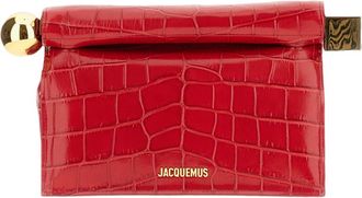 Jacquemus Red La Pochette Rond Carre Crocodile-Embossed Leather Clutch