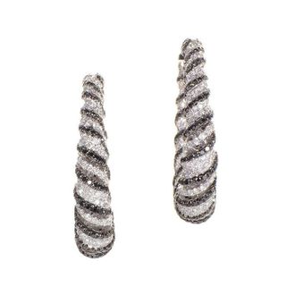 Luxury Bazaar 18K White Gold Zebra Hoop Earrings