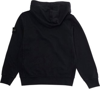 Stone Island Boys Kids Hoodie Black Cotton Hoods & Sweatshirts