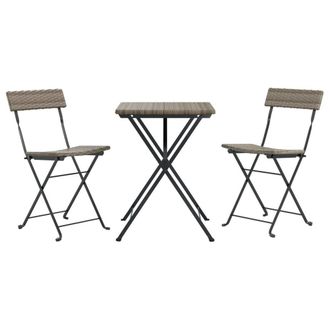 Berkfield Home Beautiful 3 Piece Folding Bistro Set Grey Poly Rattan
