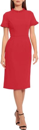 Maggy London Ruffle-Detail Front Pocket Dress In Cherry