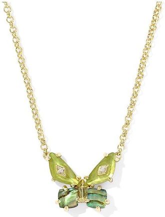 Kendra Scott Bianca Butterfly Short Pendant Womens Necklace Womens Necklace Gold Green Mix, Brass/Cubic Zirconia/Gold-Plated