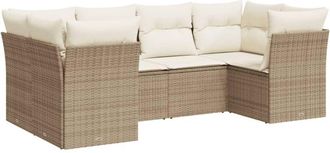 vidaXL Juego De Sof&aacute;s Jard&iacute;n Con Cojines 6 Pzas Rat&aacute;n Sint&eacute;tico Beige Vidaxl