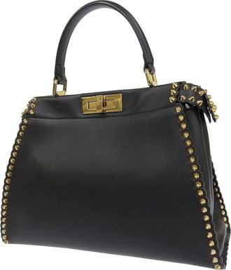 Fendi Peekaboo Bag Studded Leather Black Leather Handbag (Pre-Owned)