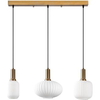 Vente-Unique L&aacute;mpara De Ara&ntilde;a Met&aacute;lica - Dorada Y Blanca - 3 Pantallas L. 87 X Alt.130 Cm - Oska