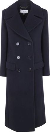 Chlo&eacute; Lange Double-Breasted Jas - Dames - Mantels - Zwart - Maat: XS Leer