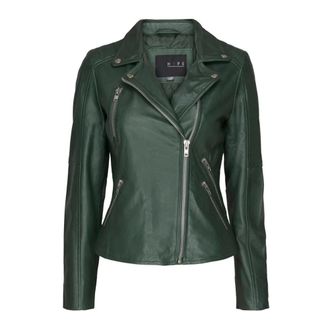 Notyz Donkergroene Bikerjack Stijl 10963 - Dames - Leren en Su&egrave;de Jassen - Groen - XS - Leer - Jassen